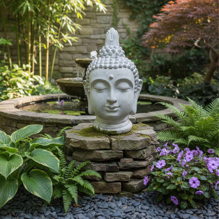 Buddha-Kopf Skulptur, 78cm, wetterfestes Polyresin