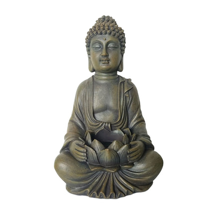 Buddha Statue 30cm with Lotus, Weatherproof Polyresin