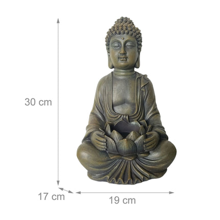 Buddha Statue 30cm with Lotus, Weatherproof Polyresin