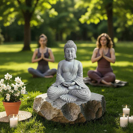 Buddha-Statue, 42cm, Stein-Optik, wetterfest