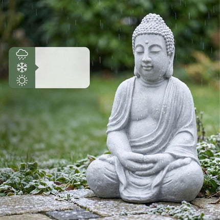 Buddha Statue, 70 cm, Stone-Grey, Weather-Resistant