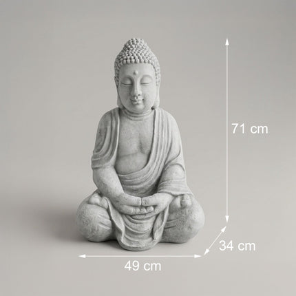 Buddha Statue, 70 cm, Stone-Grey, Weather-Resistant
