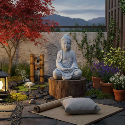 Buddha Statue, 70 cm, Stone-Grey, Weather-Resistant