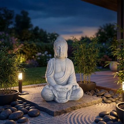Buddha Statue, 70 cm, Stone-Grey, Weather-Resistant
