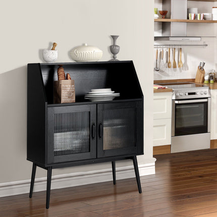 Anrichte Buffetschrank, 2 Glastüren, Schwarz