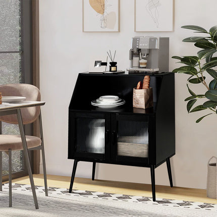 Anrichte Buffetschrank, 2 Glastüren, Schwarz