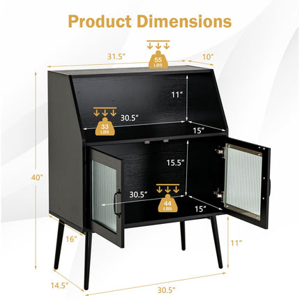 Anrichte Buffetschrank, 2 Glastüren, Schwarz