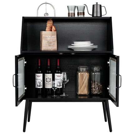 Anrichte Buffetschrank, 2 Glastüren, Schwarz