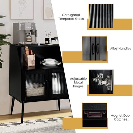 Anrichte Buffetschrank, 2 Glastüren, Schwarz