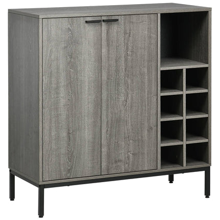 Buffet avec casier à vin, gris, avec étagères réglables et protection anti-basculement, 86,4 x 40 x 91,4 cm