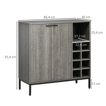 Buffet avec casier à vin, gris, avec étagères réglables et protection anti-basculement, 86,4 x 40 x 91,4 cm