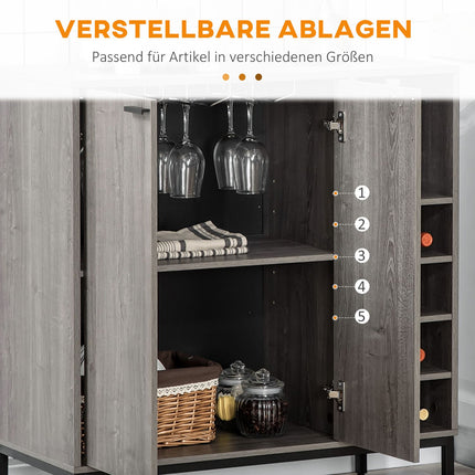 Buffet avec casier à vin, gris, avec étagères réglables et protection anti-basculement, 86,4 x 40 x 91,4 cm
