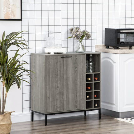 Buffet avec casier à vin, gris, avec étagères réglables et protection anti-basculement, 86,4 x 40 x 91,4 cm