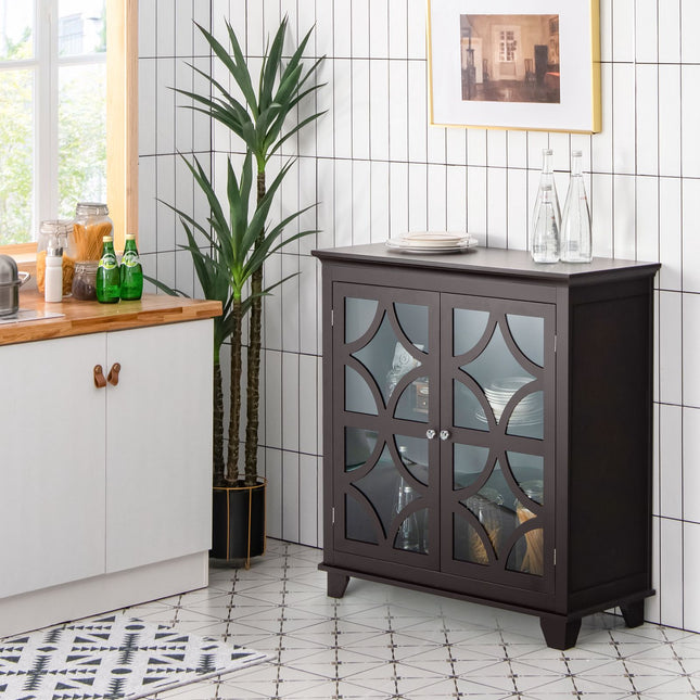 Anrichte Sideboard Aufbewahrungsschrank mit Glastüren, MDF