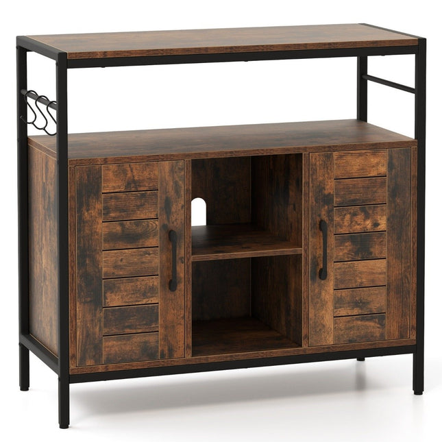 Buffetschrank mit 2 Türen &amp; offenen Fächern &amp; verstellbaren Einlegeböden &amp; 3 Haken Sideboard