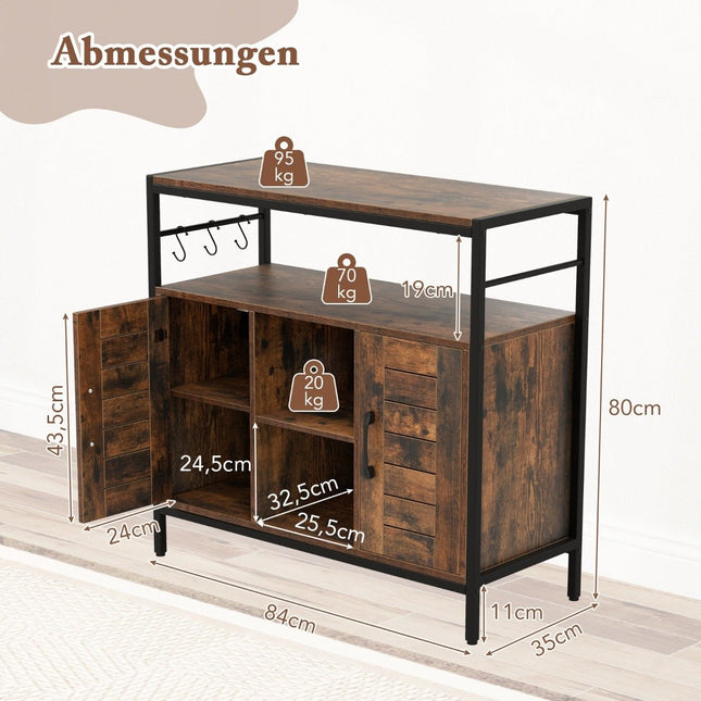 Buffetschrank mit 2 Türen &amp; offenen Fächern &amp; verstellbaren Einlegeböden &amp; 3 Haken Sideboard
