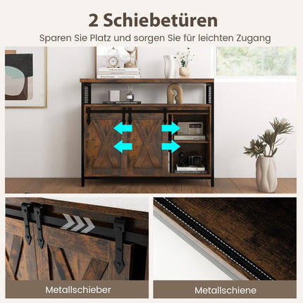 Buffetschrank mit 3-stufigen verstellbaren Regalen &amp; Schiebetüren &amp; offenen Fächern im Landhausstil