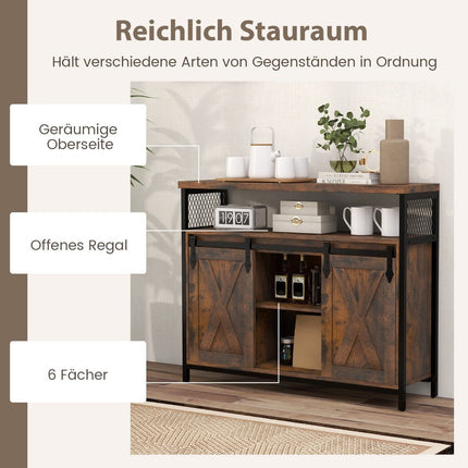 Buffetschrank mit 3-stufigen verstellbaren Regalen &amp; Schiebetüren &amp; offenen Fächern im Landhausstil