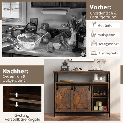 Buffetschrank mit 3-stufigen verstellbaren Regalen &amp; Schiebetüren &amp; offenen Fächern im Landhausstil