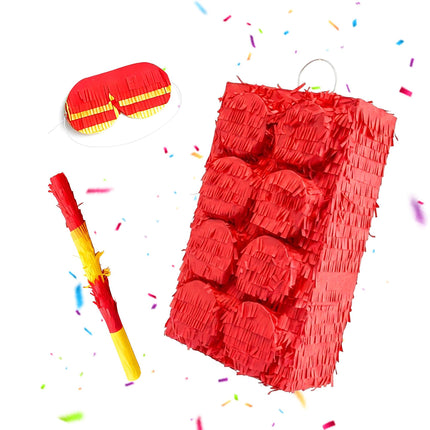 Building Block Piñata Set with Stick & Mask