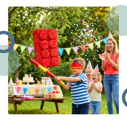 Building Block Piñata Set with Stick & Mask