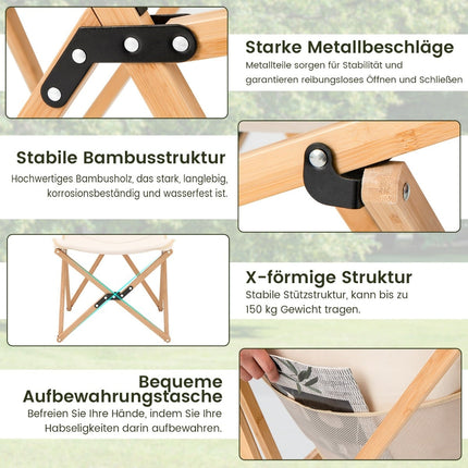 Schmetterling Klappstuhl-Set, 2-teilig, Bambus, Beige, 150 kg Tragkraft