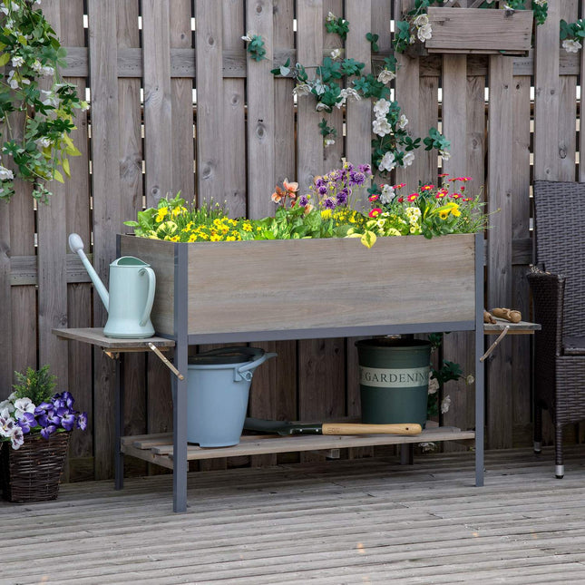 Hochbeet mit abnehmbaren Ablagen, Massivholz, 140cm