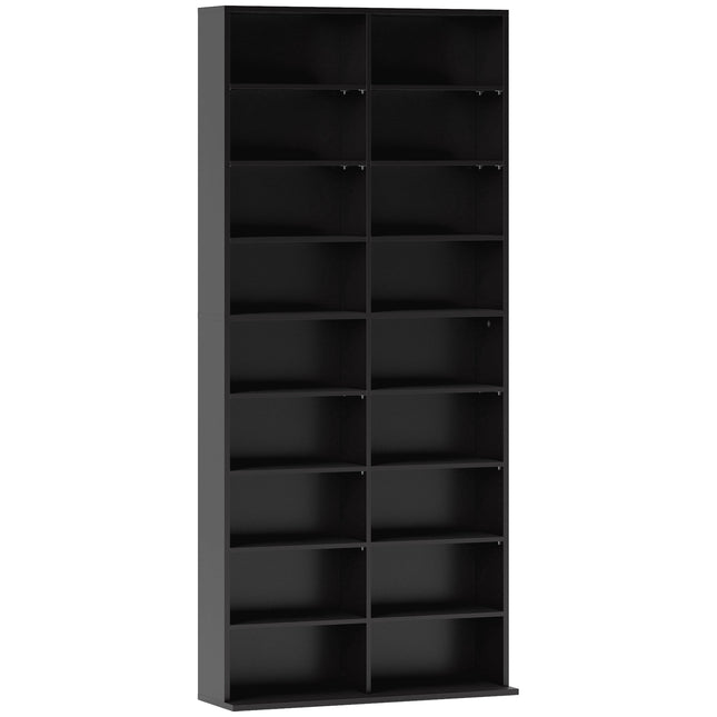 CD DVD Blu-ray Aufbewahrungsregal, 18 Fächer, Schwarz, Verstellbar