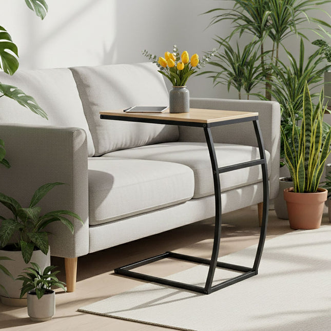 C-förmiger Beistelltisch – Metall & MDF, für Sofa & Bett