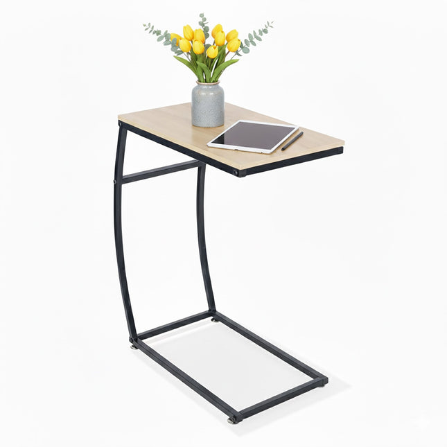 C-förmiger Beistelltisch – Metall & MDF, für Sofa & Bett