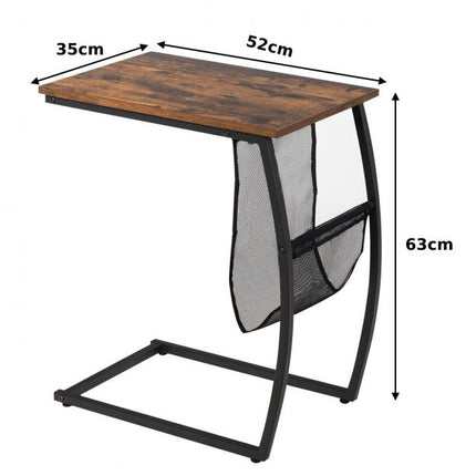 C-Shaped End Table With Side Pocket, Steel Frame