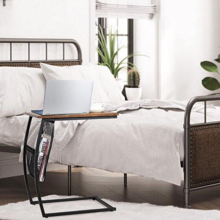 C-Shaped End Table With Side Pocket, Steel Frame