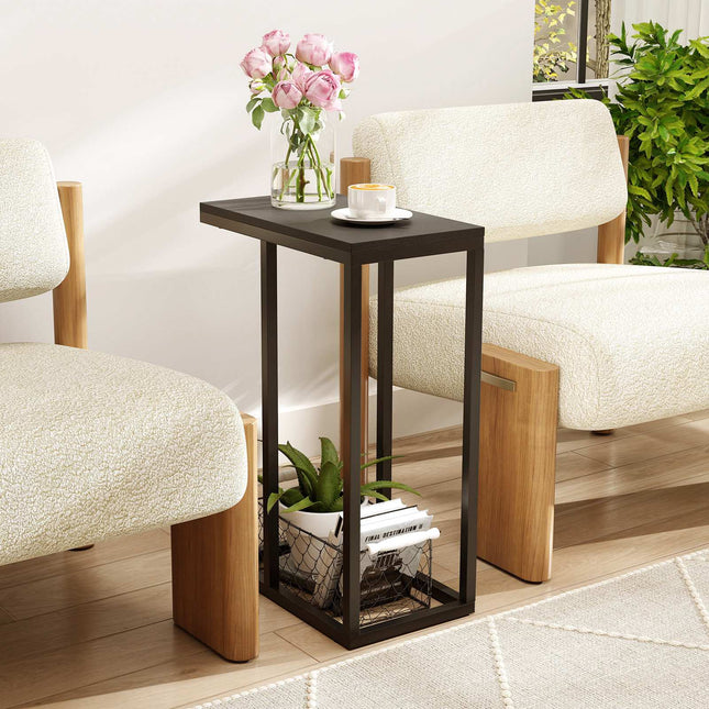 C-förmiger Beistelltisch, MDF Stahl im Industrial-Stil, 48x28x59cm