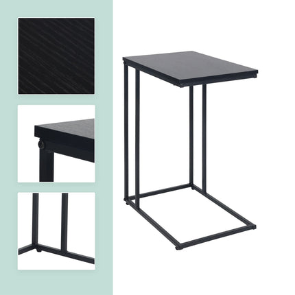 C-Shaped Side Table, Wood-Effect Top, Metal Frame