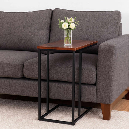 C-Shaped Side Table, Wood-Effect Top, Metal Frame