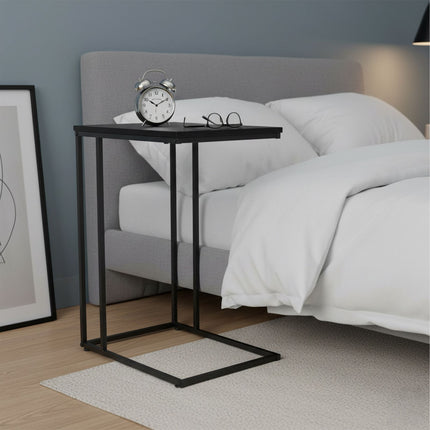 C-Shaped Side Table, Wood-Effect Top, Metal Frame