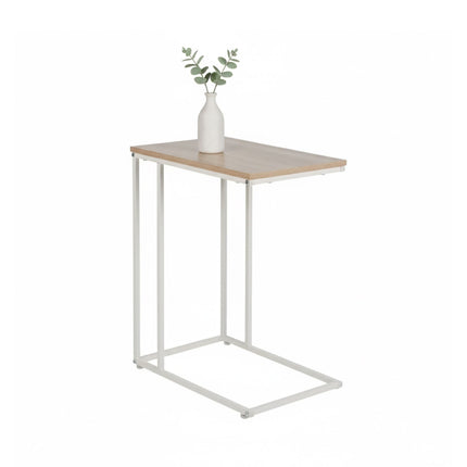 C-Shaped Side Table – Wood-Effect Top, Metal Frame