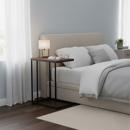 C-Shaped Side Table, Wood-Effect Top, Metal Frame