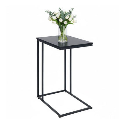 C-Shaped Side Table, Wood-Effect Top, Metal Frame