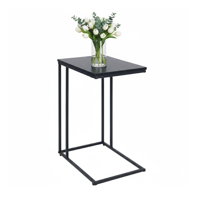 C-förmiger Beistelltisch, Holzoptik-Platte, Metallgestell