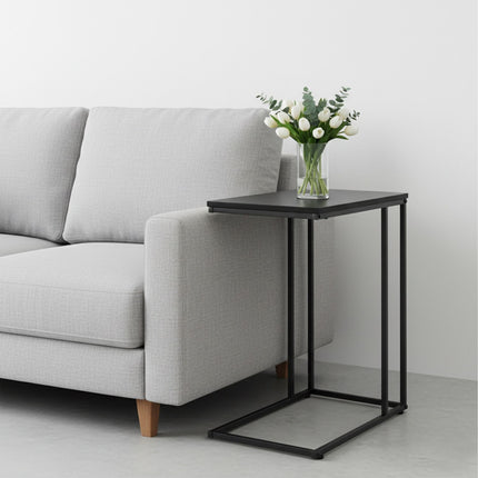 C-Shaped Side Table, Wood-Effect Top, Metal Frame