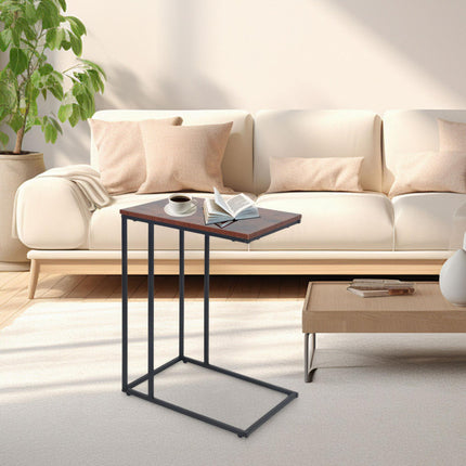 C-Shaped Side Table, Wood-Effect Top, Metal Frame
