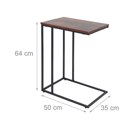 C-Shaped Side Table, Wood-Effect Top, Metal Frame
