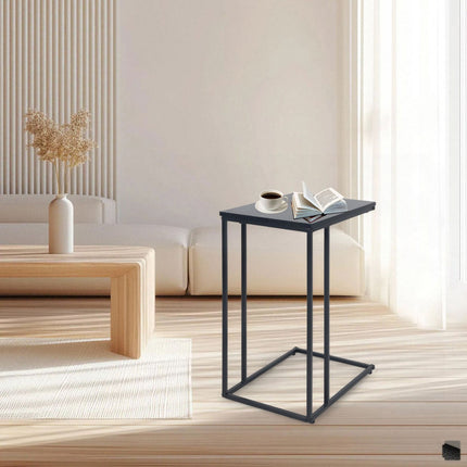 C-Shaped Side Table, Wood-Effect Top, Metal Frame
