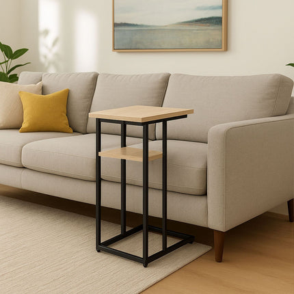 C-Shaped Side Table with 2 Shelves for Sofa & Bed