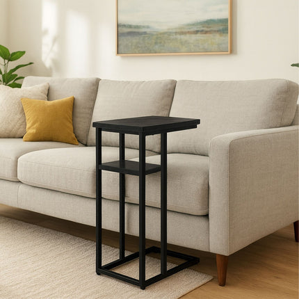 C-Shaped Side Table with 2 Shelves for Sofa & Bed