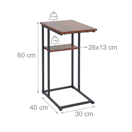 C-Shaped Side Table with 2 Shelves for Sofa & Bed