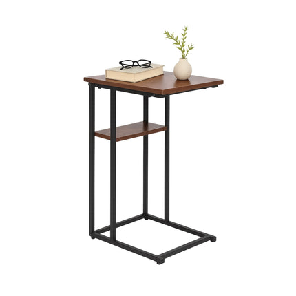C-Shaped Side Table with 2 Shelves for Sofa & Bed