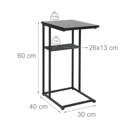 C-Shaped Side Table with 2 Shelves for Sofa & Bed