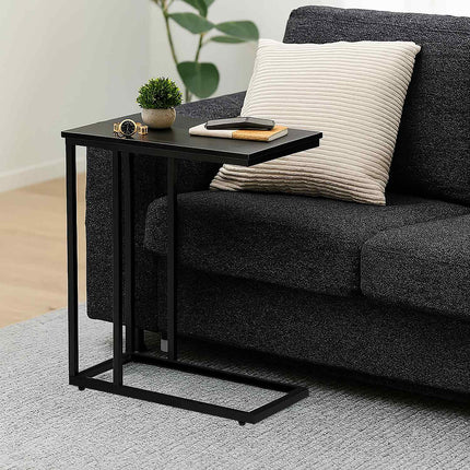 C-Shaped Side Table with Wheels, Metal and MDF